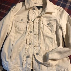 Cream ruffle jean jacket